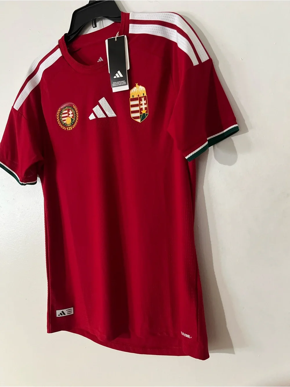 adidas Red Hungary National Team Soccer Jersey with White Stripes